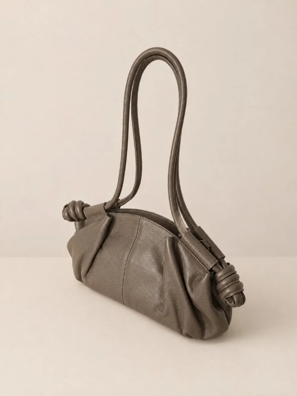 Taupe Italian Leather Shoulder & Crossbody Bag, Soft Gathered Leather Handbag